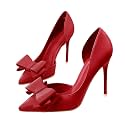 Womens Bow Heels Closed Pointed Toe Dress Shoes Stiletto Slip on Wedding Pumps