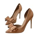 Womens Bow Heels Closed Pointed Toe Dress Shoes Stiletto Slip on Wedding Pumps