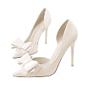 Womens Bow Heels Closed Pointed Toe Dress Shoes Stiletto Slip on Wedding Pumps