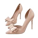 Womens Bow Heels Closed Pointed Toe Dress Shoes Stiletto Slip on Wedding Pumps