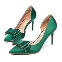 Womens Bow Heels Closed Pointed Toe Dress Shoes Stiletto Slip on Wedding Pumps