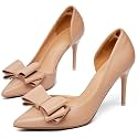 Womens Bow Heels Closed Pointed Toe Dress Shoes Stiletto Slip on Wedding Pumps