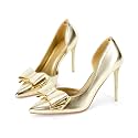 Womens Bow Heels Closed Pointed Toe Dress Shoes Stiletto Slip on Wedding Pumps