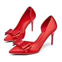 Womens Bow Heels Closed Pointed Toe Dress Shoes Stiletto Slip on Wedding Pumps