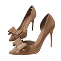 Womens Bow Heels Closed Pointed Toe Dress Shoes Stiletto Slip on Wedding Pumps