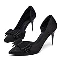 Womens Bow Heels Closed Pointed Toe Dress Shoes Stiletto Slip on Wedding Pumps