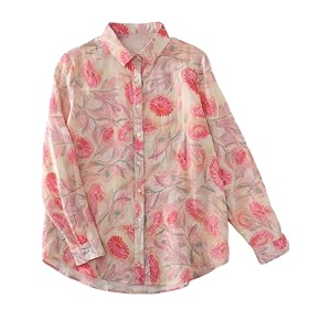 Womens Cotton Floral Button Down Shirt Lightweight