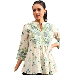 Womens Cotton Printed Anarkali Short Top Kurti