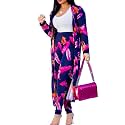 Womens Fashion Printed Long Cardigans 2 Piece Outfits,Long Sleeve Coat and Trousers Set