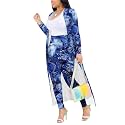Womens Fashion Printed Long Cardigans 2 Piece Outfits,Long Sleeve Coat and Trousers Set