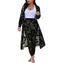 Womens Fashion Printed Long Cardigans 2 Piece Outfits,Long Sleeve Coat and Trousers Set