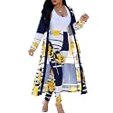 Womens Fashion Printed Long Cardigans 2 Piece Outfits,Long Sleeve Coat and Trousers Set