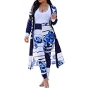 Womens Fashion Printed Long Cardigans 2 Piece Outfits,Long Sleeve Coat and Trousers Set