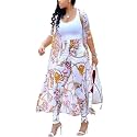 Womens Fashion Printed Long Cardigans 2 Piece Outfits,Long Sleeve Coat and Trousers Set