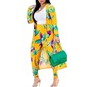 Womens Fashion Printed Long Cardigans 2 Piece Outfits,Long Sleeve Coat and Trousers Set