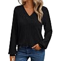 Womens Fashion V Neck Sweatshirts Long Sleeve Dressy Casual Shirts Fall Trendy Tunic Sweaters Work Blouse Tops