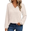 Womens Fashion V Neck Sweatshirts Long Sleeve Dressy Casual Shirts Fall Trendy Tunic Sweaters Work Blouse Tops