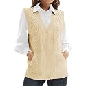 Womens’Knit Sweater Vest V Neck Sleeveless Cardigan Button Down Sweater Pocket Outwear Tops