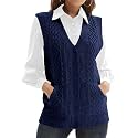 Womens’Knit Sweater Vest V Neck Sleeveless Cardigan Button Down Sweater Pocket Outwear Tops