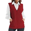 Womens’Knit Sweater Vest V Neck Sleeveless Cardigan Button Down Sweater Pocket Outwear Tops