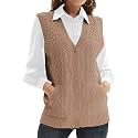 Womens’Knit Sweater Vest V Neck Sleeveless Cardigan Button Down Sweater Pocket Outwear Tops