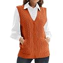 Womens’Knit Sweater Vest V Neck Sleeveless Cardigan Button Down Sweater Pocket Outwear Tops