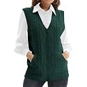 Womens’Knit Sweater Vest V Neck Sleeveless Cardigan Button Down Sweater Pocket Outwear Tops