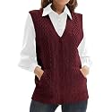 Womens’Knit Sweater Vest V Neck Sleeveless Cardigan Button Down Sweater Pocket Outwear Tops