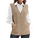 Womens’Knit Sweater Vest V Neck Sleeveless Cardigan Button Down Sweater Pocket Outwear Tops