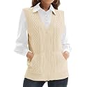 Womens’Knit Sweater Vest V Neck Sleeveless Cardigan Button Down Sweater Pocket Outwear Tops