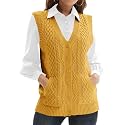 Womens’Knit Sweater Vest V Neck Sleeveless Cardigan Button Down Sweater Pocket Outwear Tops