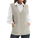 Womens’Knit Sweater Vest V Neck Sleeveless Cardigan Button Down Sweater Pocket Outwear Tops