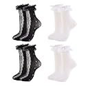 Womens Lace Ankle Socks Ruffle Frilly Socks,Mesh Lace Trim Lolita Sock,Cute Mesh Frilly Dress Sock for Women