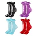 Womens Lace Ankle Socks Ruffle Frilly Socks,Mesh Lace Trim Lolita Sock,Cute Mesh Frilly Dress Sock for Women