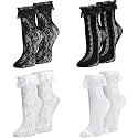 Womens Lace Ankle Socks Ruffle Frilly Socks,Mesh Lace Trim Lolita Sock,Cute Mesh Frilly Dress Sock for Women