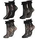 Womens Lace Ankle Socks Ruffle Frilly Socks,Mesh Lace Trim Lolita Sock,Cute Mesh Frilly Dress Sock for Women