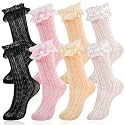 Womens Lace Ankle Socks Ruffle Frilly Socks,Mesh Lace Trim Lolita Sock,Cute Mesh Frilly Dress Sock for Women