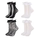 Womens Lace Ankle Socks Ruffle Frilly Socks,Mesh Lace Trim Lolita Sock,Cute Mesh Frilly Dress Sock for Women