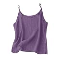 Womens Linen Tank Top Sleeveless Spaghetti Strap Vests Casual Solid Vest Fashion Plus Size Tops Summer Flowy Shirts