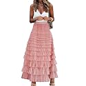 Womens Long Maxi Tulle Skirt A Line Ruffle Mesh High Waisted Tiered Layered Skirts Petticoat