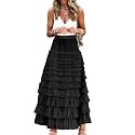 Womens Long Maxi Tulle Skirt A Line Ruffle Mesh High Waisted Tiered Layered Skirts Petticoat