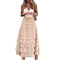 Womens Long Maxi Tulle Skirt A Line Ruffle Mesh High Waisted Tiered Layered Skirts Petticoat
