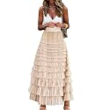 Womens Long Maxi Tulle Skirt A Line Ruffle Mesh High Waisted Tiered Layered Skirts Petticoat