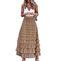 Womens Long Maxi Tulle Skirt A Line Ruffle Mesh High Waisted Tiered Layered Skirts Petticoat