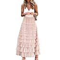 Womens Long Maxi Tulle Skirt A Line Ruffle Mesh High Waisted Tiered Layered Skirts Petticoat