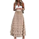 Womens Long Maxi Tulle Skirt A Line Ruffle Mesh High Waisted Tiered Layered Skirts Petticoat