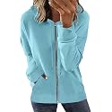 Womens Long Sleeve Open Front Zip Up Hoodies Drawstring Cardigan Hooded Sweatshirt Fashion Sweaters with Pockets