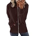 Womens Long Sleeve Open Front Zip Up Hoodies Drawstring Cardigan Hooded Sweatshirt Fashion Sweaters with Pockets