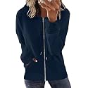 Womens Long Sleeve Open Front Zip Up Hoodies Drawstring Cardigan Hooded Sweatshirt Fashion Sweaters with Pockets
