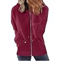 Womens Long Sleeve Open Front Zip Up Hoodies Drawstring Cardigan Hooded Sweatshirt Fashion Sweaters with Pockets
